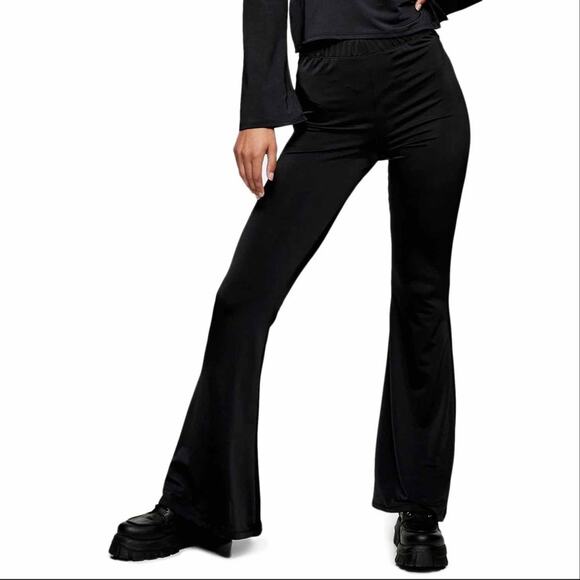 NWT Topshop Black Knit Flare Leg Pull-On Pants - Picture 1 of 7